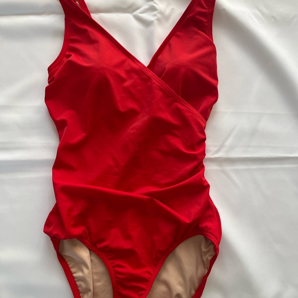 Lands’ End crossover tank swimsuit.